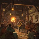 optimistic medieval dance tune with spirited, rhythmic guitars.