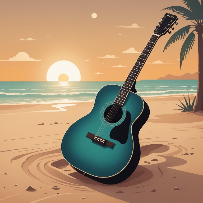 This alternative version emphasizes the subtle dynamics between the soft plucking of guitar strings and the ambient beach sounds, creating a backdrop that supports moments of quiet contemplation or gentle social interaction.