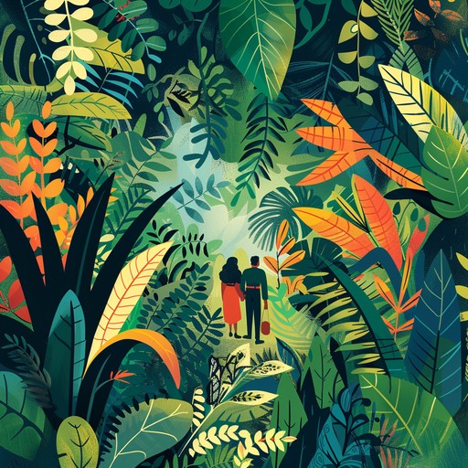 A dynamic bossa nova composition featuring vibrant rhythms and enchanting jungle soundscapes. Playful guitar melodies intertwine with exotic percussion, creating a sense of excitement and adventure. The music evokes the feeling of exploring lush greenery and encountering the wonders of the rainforest.