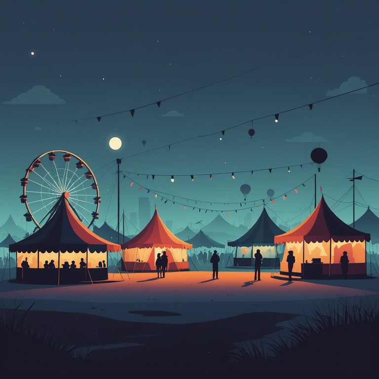 As shadows play tricks among the carnival tents, whispers turn into haunting stories told through a melody laden with suspense and dark charm. Accordion notes fold into the night, carrying tales too chilling for daylight.