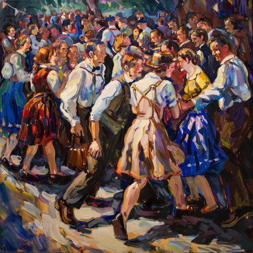 Joyful and energetic polka tune perfect for oktoberfest celebrations, with a mix of traditional german folk music elements and lively dance rhythms. Features prominent accordion melodies, spirited trumpet and tuba lines, and driving percussion to get people in the festive beer hall mood and up on their feet dancing.