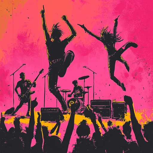 An energetic punk track characterized by cheerful and playful melodies, creating a fun and rebellious sound. Fast paced electric guitar riffs and upbeat drumming provide a vibrant punk atmosphere that's both chaotic and joyfully light hearted.