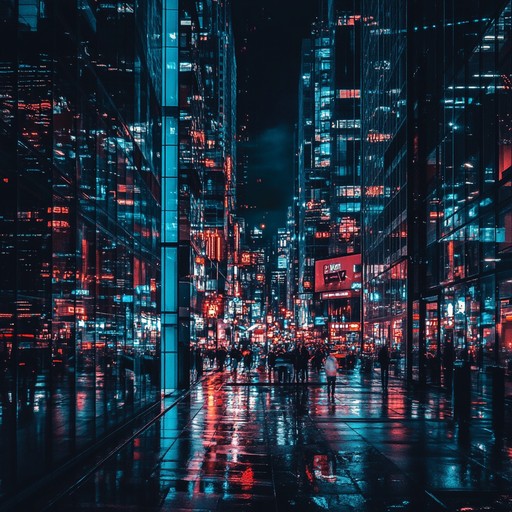 Imagine a soundtrack capturing the essence of a neon lit cityscape in 2045, where electronic pulses soar over minimalist, ambient textures designed to evoke a sense of advanced technology and dreamlike states. The piece progresses like navigating through a digital metropolis under a clear night sky.