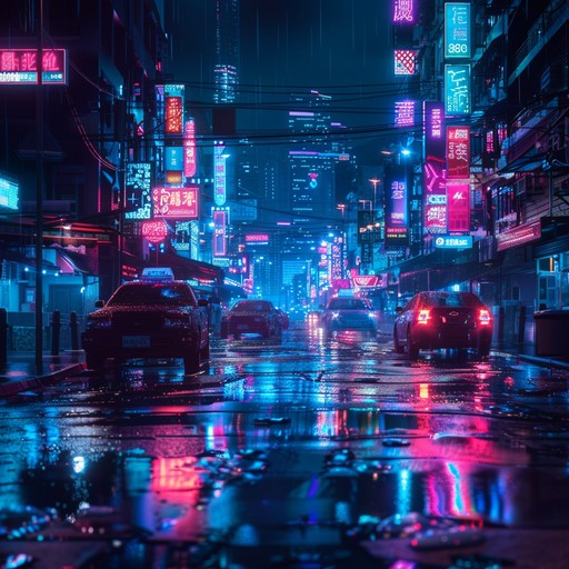 A blend of romantic melodies with synthetic textures capturing a love story amidst neon lights and cutting edge technology of a futuristic cityscape. Heartfelt and immersive, it's the sound of love in the age of cyberpunk.