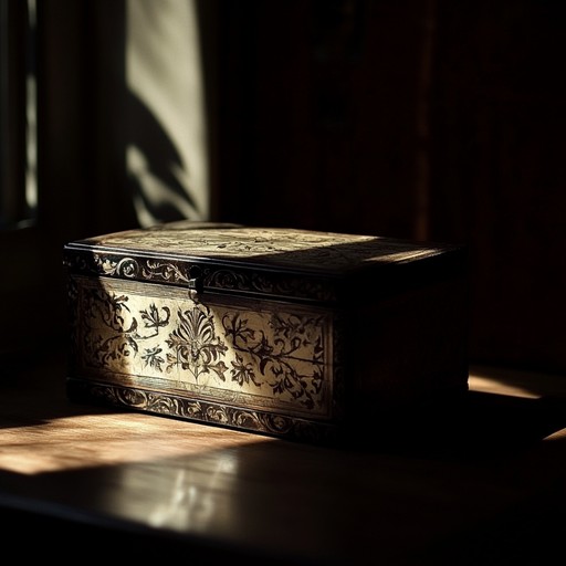 An eerie instrumental jingle that mimics the sound of an antique music box playing haunting melodies in a deserted, dimly lit room