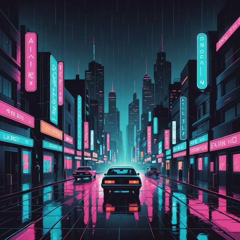 A deeply emotional yet subtly energetic track set in a futuristic cityscape under constant neon rain. The composition evokes a sense of loneliness amidst urban isolation, with melancholy melodies played over the sound of steady, synthetic rain.