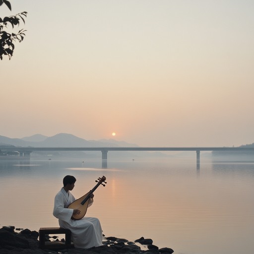 Imagine the soft rustling sounds of the han river as dawn breaks, viewed from the ancient banks where histories were written. The gayageum's strings vibrate in the crisp morning air, accompanying the listener's gentle stroll through the misty riverbanks, enveloping them in a cocoon of harmonic tranquility and connecting them deeply to korea’s historical beauty.