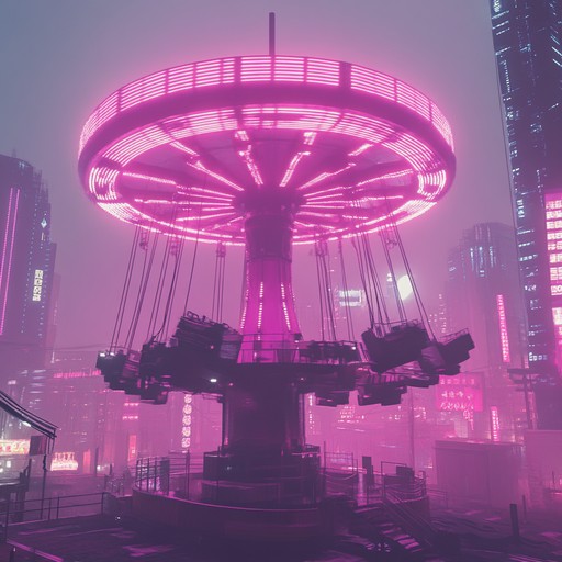 A futuristic carnival ride through a neon lit cyberpunk cityscape, driven by bouncy synth melodies, playful electronic rhythms, and a sense of adventure. The track is infused with glitchy sound effects, infectious grooves, and a lighthearted energy that transports listeners to a technicolor urban playground.