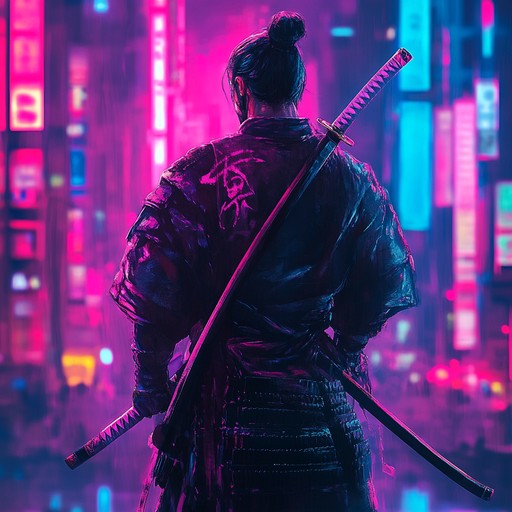 A dynamic instrumental piece that captures the essence of a futuristic, rebellious samurai fighting against oppressive forces in a cyberpunk neon filled world. With powerful electric guitar riffs and pulsating electronic beats, this track embodies rebellion and unyielding spirit.