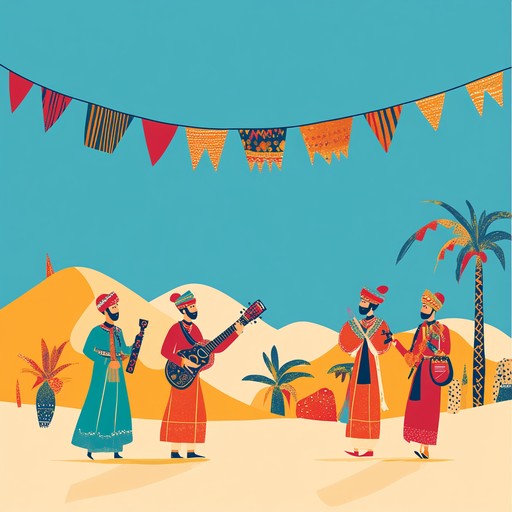 A groovy instrumental blending the soulful sounds of the oud with funky rhythms, capturing the essence of a desert celebration