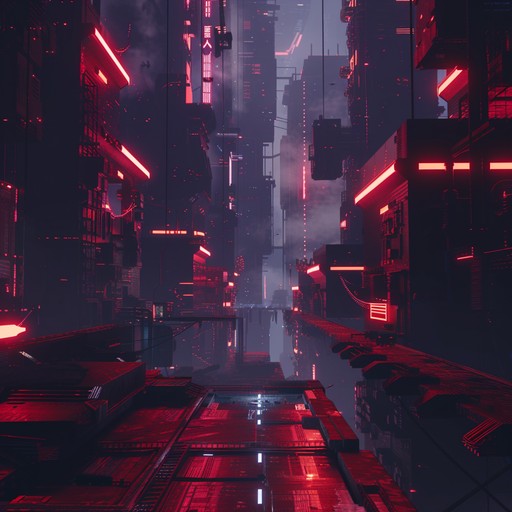 An intense synthwave composition driven by fast paced beats, eerie synth sounds, and evocative soundscapes, ideal for thrilling scenes in a futuristic neon drenched city.