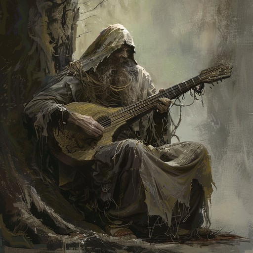 A lonely troubadour wanders the countryside, singing a heart-wrenching tale of a love that could never be. His mournful voice carries through the night air, accompanied by the gentle strumming of his lute. The melody is haunting and bittersweet, evoking the pain of unrequited love and the sorrow of a life spent searching for a connection that will never be found.