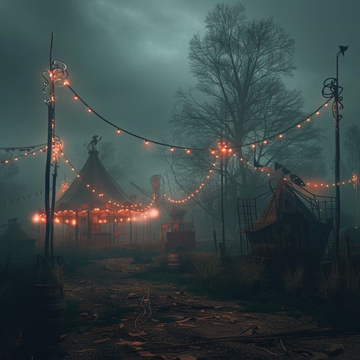 A surreal nighttime circus where whimsical and dark elements blend in harmony, creating a dreamlike atmosphere that is both charming and unsettling.