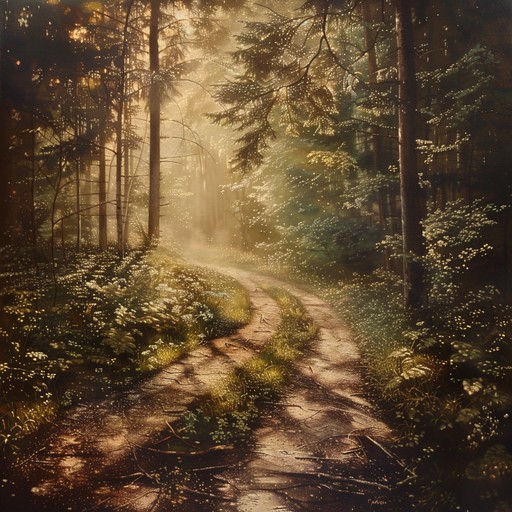 A delicate piano piece that draws upon the serene beauty of a sunlit forest pathway, intertwining with subtle ambient sounds of nature like birdsong and rustling leaves. The composition aims to evoke a sense of tranquility and peace, making the listener feel as though they are gently strolling through a lush forest on a warm, sunny day