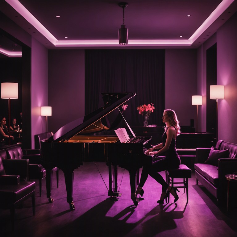 A composition that brings to life the echoes of a torch lounge filled with the energy of a crowded dance floor, highlighting the intense interaction between a virtuoso pianist and an enchanted audience