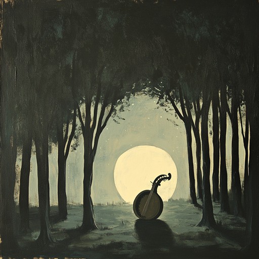 An instrumental dark folk piece featuring haunting hurdy gurdy melodies celebrating ancient forest rites under the moon's shadow. The music weaves together mystery and joy, evoking images of nocturnal gatherings and mystical revelry.