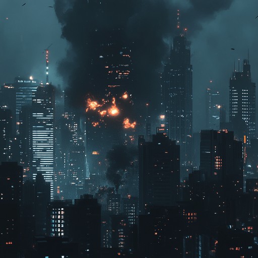 A heart pounding blend of aggressive synths, hard hitting beats, and piercing electronic effects that paints a dystopian urban battlefield with relentless intensity.