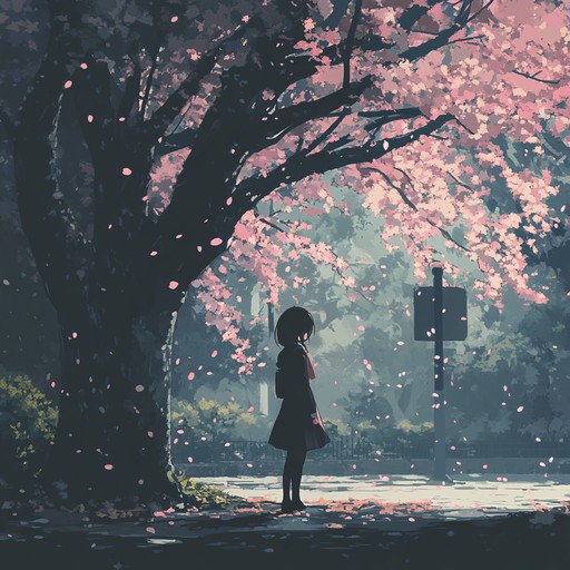 A soft piano composition with tender melodies that captures the bittersweet essence of fleeting moments. Gentle arpeggios and lingering notes create a serene, reflective atmosphere, reminiscent of cherry blossoms gently falling in a tranquil garden.