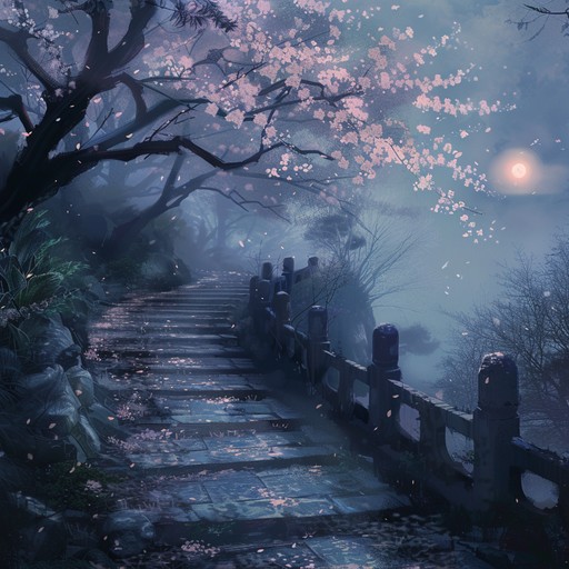 A gentle and soulful j pop instrumental, taking you through a tranquil stroll beneath the glowing night of blooming cherry blossoms, blending the sounds of traditional shamisen with modern j pop beats to create a dreamlike, nostalgic atmosphere.