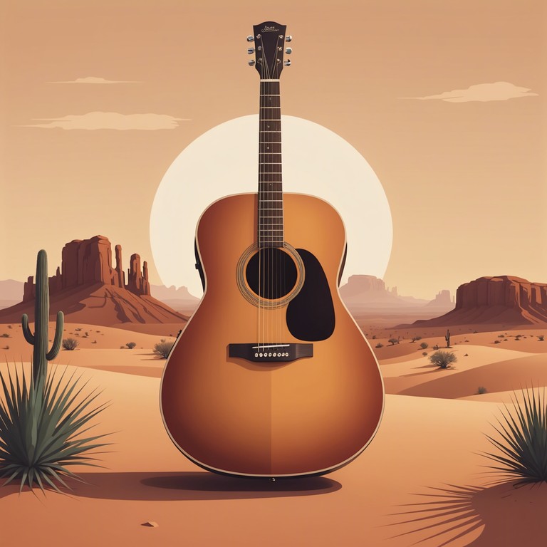 Imagine a solitary guitarist playing as the sun dips below the horizon, the sky painted with hues of orange and purple, the music echoing off the vast, empty landscape.