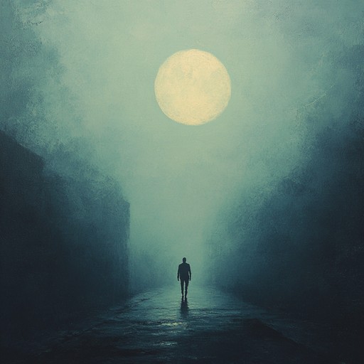 An eerie blues rock track featuring dark guitar riffs and a brooding atmosphere, capturing the feeling of walking alone under a pale moon