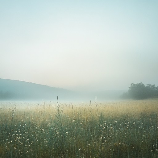 A tranquil acoustic guitar melody encapsulating the gentle beauty of a misty meadow at dawn, soft strumming reflecting the stillness and harmony of rural morning calm