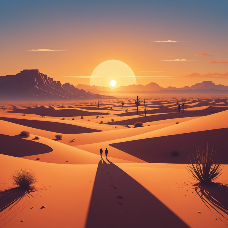 Imagine a soundscape that transports you to a vast, sunlit desert. Minimalistic instrumentation captures the expansive solitude and shimmering heat of the landscape. The tune carries an exotic and hypnotic rhythm, like a mirage wavering on the horizon.