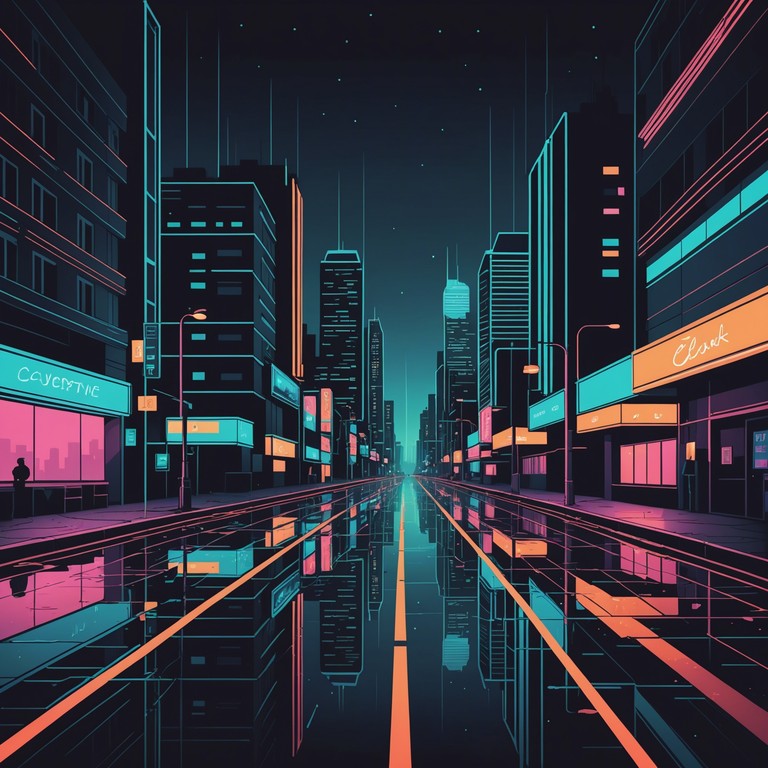 A compelling instrumental track combining edgy guitar riffs with deep, resonant synthesizer layers to evoke a late night drive through a neon lit cityscape in the 70s. The music seamlessly blends elements of rock and electronic, creating a sense of mysterious allure and edgy excitement.