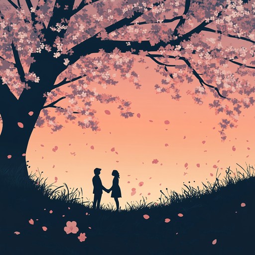 An intimate instrumental piece that captures the delicate emotions of two souls connecting under falling cherry blossoms, blending soft piano with subtle strings for a heartfelt atmosphere.