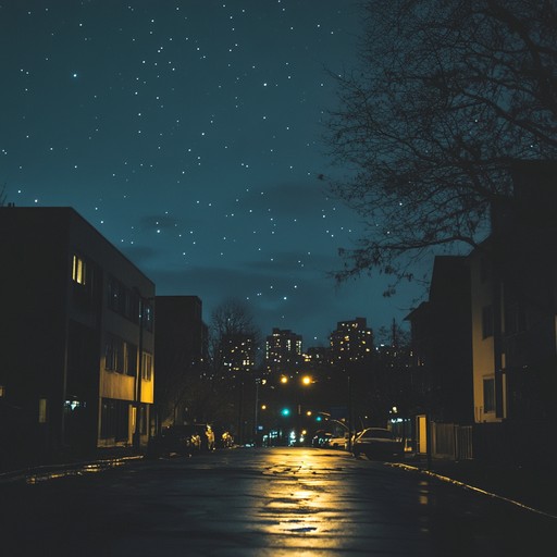 A wistful tune guiding listeners through the quiet, dimly lit city streets, resonating with feelings of solitude and introspection. The music captures the essence of late night wandering, evoking nostalgia and peaceful reflection, complemented by gentle guitar strums and ambient undertones