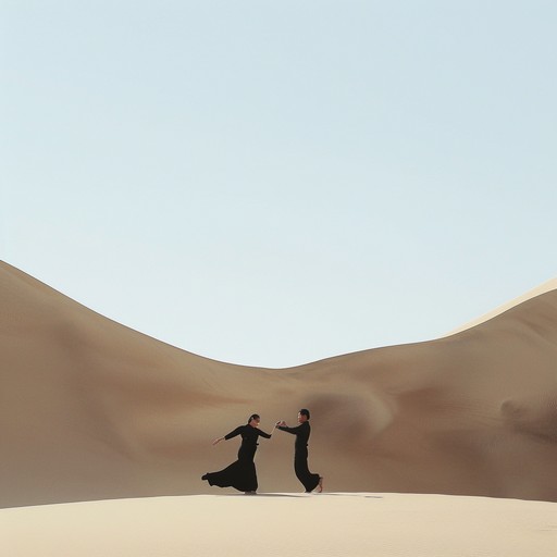 Imagine a scene in the vast arabian desert under a starlit sky, where the soft sands and shimmering heat create mirages that dance along the horizon. Featuring a dynamic composition that shifts like the sand patterns, this track should capture the mystical, otherworldly vibe of a nighttime desert.