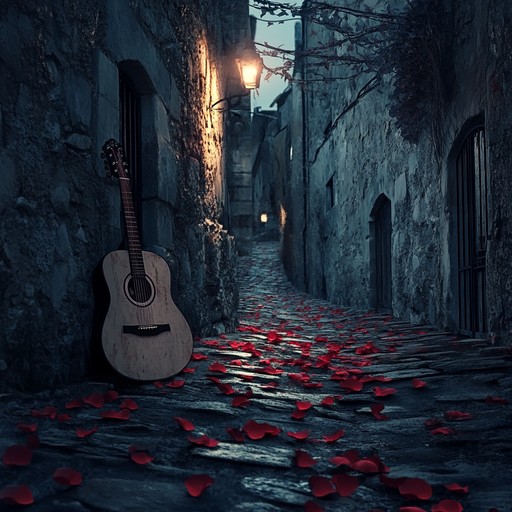 A gentle guitar instrumental that conveys profound sorrow and nostalgia, inspired by latin rhythms, creating an atmosphere of solitude and reflection under the moonlit night.