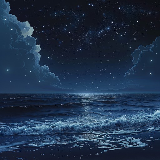 Imagine a tranquil midnight ocean, waves gently lapping the shore under a starry sky. The groovy rhythms of an undulating bass line bring a captivating and magnetic feel to the scene, perfectly blending to produce a serene ambiance.