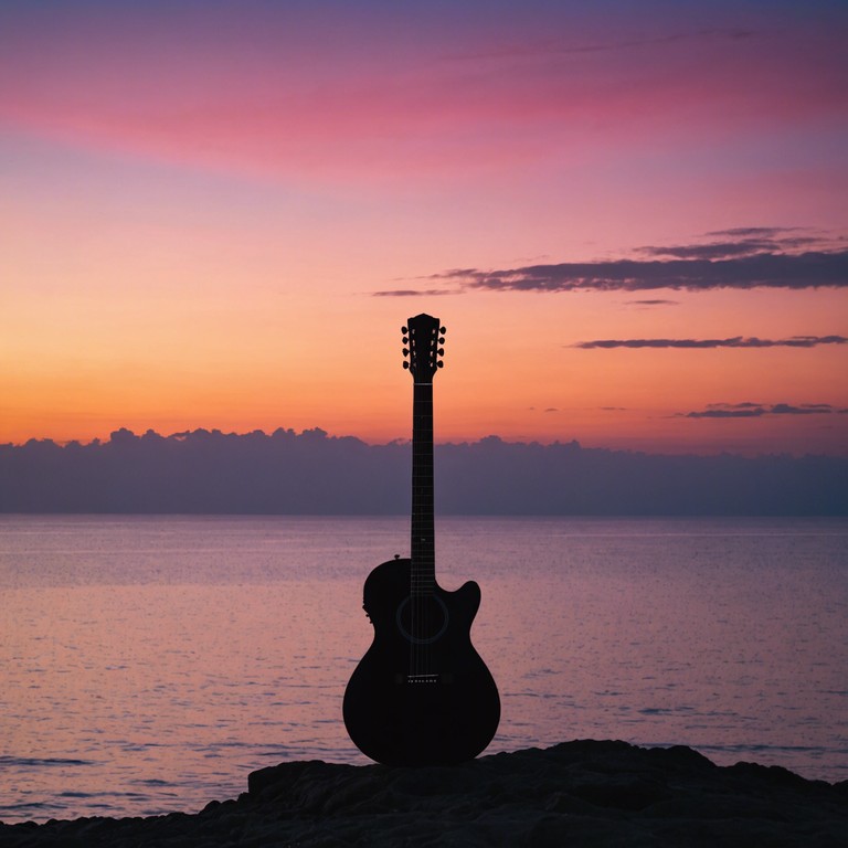 As the guitar strums resonate, each note aligns with the peaceful flow of the ocean's tide at dusk, leading listeners through a mesmerizing auditory journey, blending rhythmic rumba foundations with a smooth, contemplative melody.