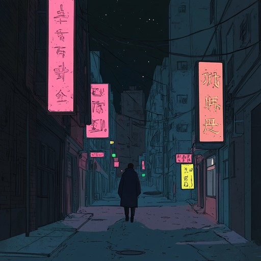 An instrumental piece blending gentle piano melodies with subtle electronic elements, capturing a reflective mood inspired by wandering alone through neon lit city streets at night