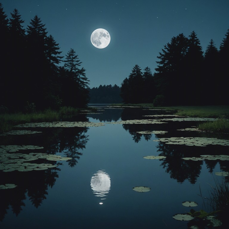 In this composition, the haunting melody of a solo piano encapsulates the reflective solitude and eerie calm of a moonlit landscape. The gentle flow of music mimics the quiet ripples on a silent pond, creating an intimate atmosphere filled with deep introspection and subtle melancholic undertones.