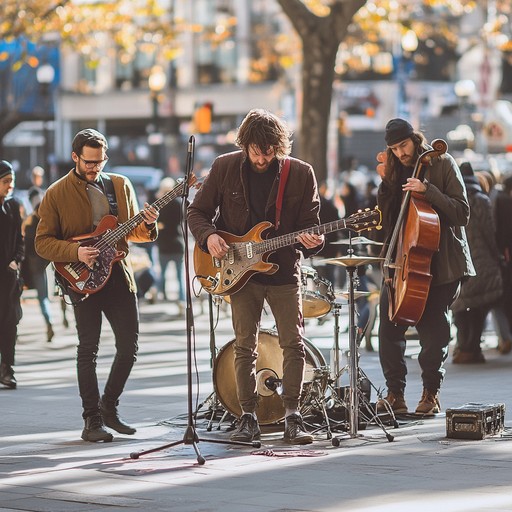 An exciting and fast paced blues jam lead by vibrant harmonica notes, blending with rhythmic guitars and drums to generate a cheerful and engaging atmosphere