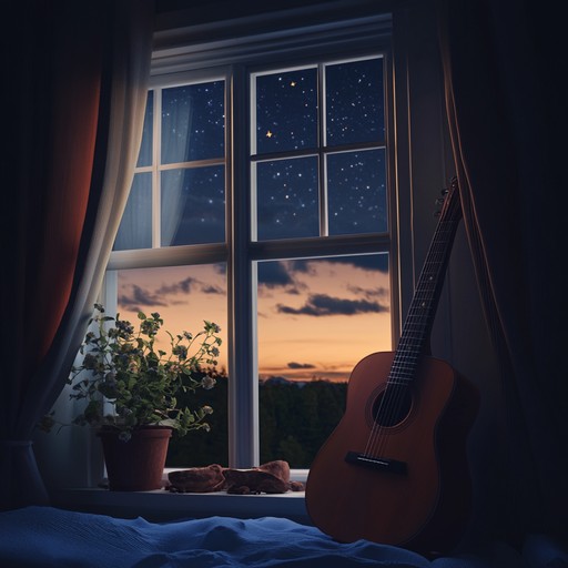 An instrumental piece featuring gentle guitar harmonies entwined with soothing piano chords, evoking intimate moments shared under the tranquil glow of the moon.