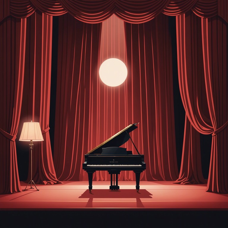 Through the hazy, dimly lit atmosphere of a forgotten underground cabaret, a solitary piano plays a haunting melody. The echoes fill the space with a sense of mystery and forgotten tales, as shadows dance to the slow, deliberate rhythm, suggestive of marionettes moving in the dark.