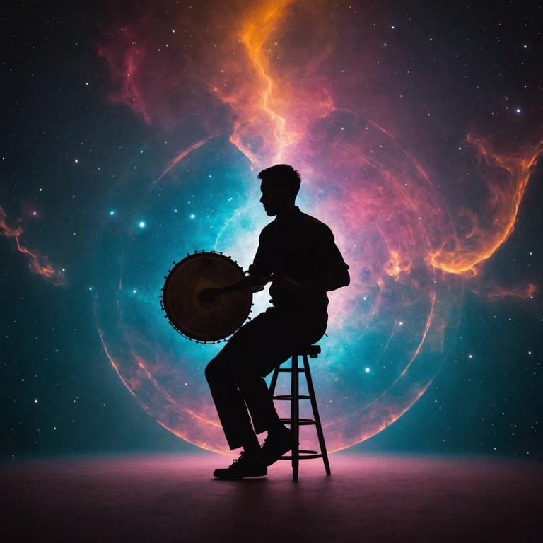 Imagine otherworldly percussion weaving through the cosmic expanse, merging earthy vibrations with celestial echoes to create a sound journey that transcends the astral plane.