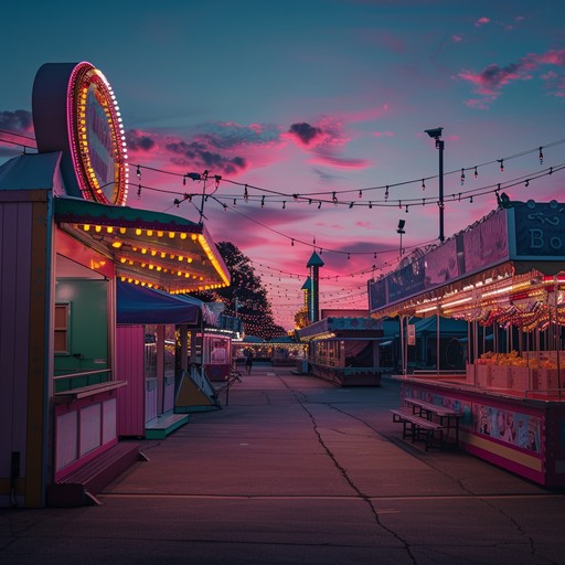 Explore a whimsical soundscape merging nostalgic carousel tunes with chill trip hop rhythms, creating a dreamy, playful atmosphere perfect for reminiscing childhood fairgrounds.