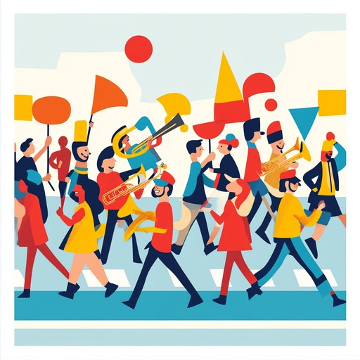 An exuberant instrumental piece highlighting the fun and vibrancy of a patriotic parade. Fast paced trumpet solos paired with rhythmic drum cadences and charming woodwind interludes evoke feelings of national pride and festive joy, suitable for celebratory events and music festivals.