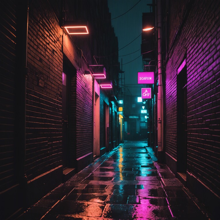This track blends eerie synth pads with unsettling melodic elements, creating a soundscape that's both nostalgically new wave and markedly haunting. The melody, carried by a vintage synthesizer, rides over a foundation of subtle, yet driving bass lines, capturing the essence of a neon lit city under a shadowy rain.