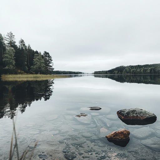 Capture the essence of a calm, tranquil summer day by a finnish lake, with gentle melodies and soothing harmonies. Reflect the serene landscape and peaceful atmosphere of finland’s natural beauty using melodic suomipop influences.