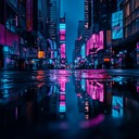 futuristic minimal layers echo against neon cityscape