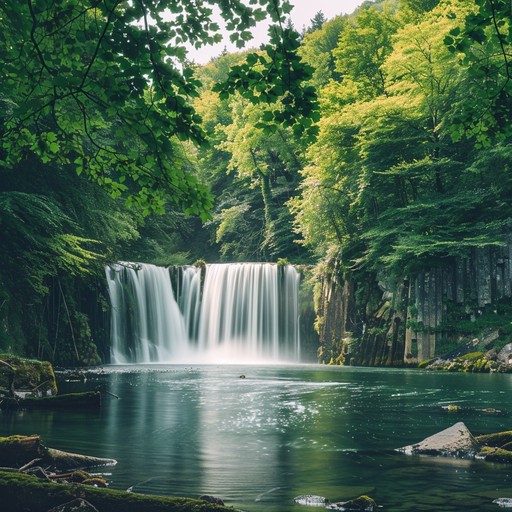 A serene fusion of ambient music with relaxing waterfall sounds and soft flute, offering a peaceful escape for tranquility and calm.