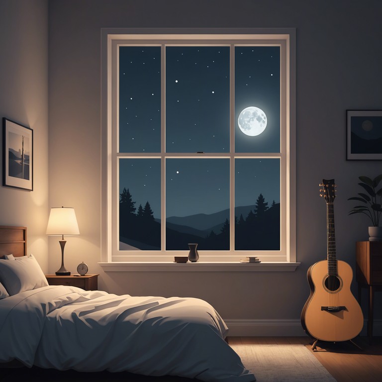 In this track, the gentle strumming of an acoustic guitar captures the essence of night time introspection and the quiet contemplation of personal memories. Supported by the hauntingly ethereal ambiance of a minimalist setting, this piece explores the depths of solitude and emotional introspection through the beauty of simplified soundscapes.