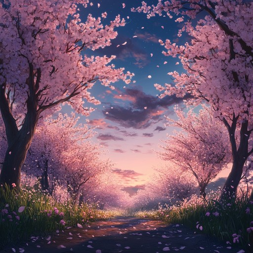 Imagine a scene where cherry blossoms gently drift in the breeze under a twilight sky; this track encapsulates the essence of anime fantasy with dreamy, ethereal melodies, transporting listeners into a realm of magic and wonder. Delicate harp strings intertwine with whispering synths to create an enchanting, immersive experience.