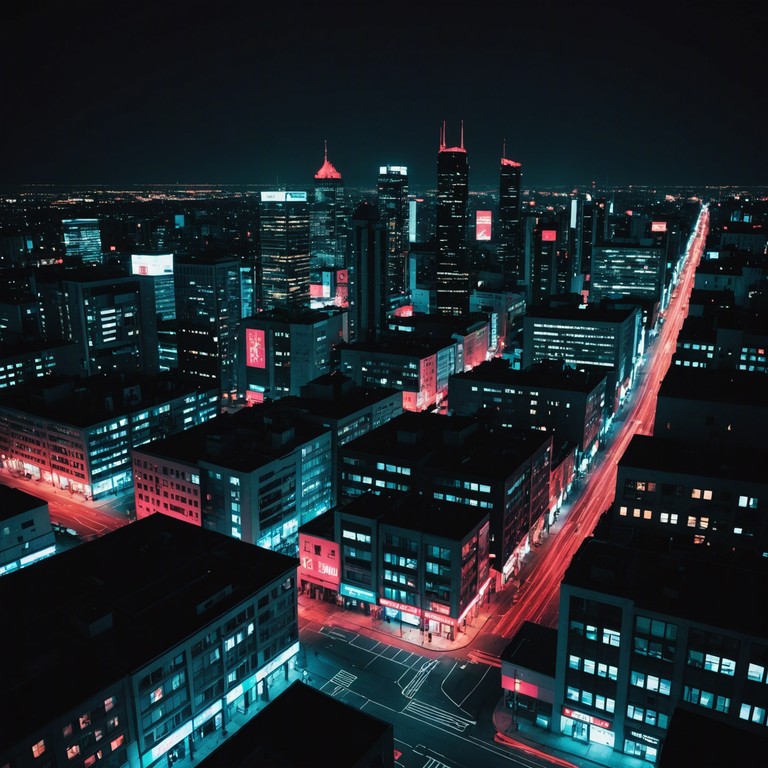 In this track, electric synths blend with a moody, dark bassline to capture the essence of neon lit cityscapes at night. The music travels through a landscape of sharp contrasts, characterized by sudden drops and dynamic rises, mimicking the unpredictable nature of city lights flickering in the dark.