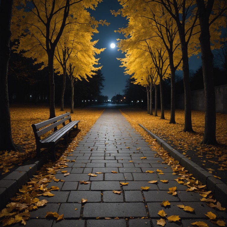 The music captures the essence of an autumn night bathed in moonlight, with soft jazz rhythms creating a contemplative and cozy atmosphere, perfect for unwinding after a day's work.